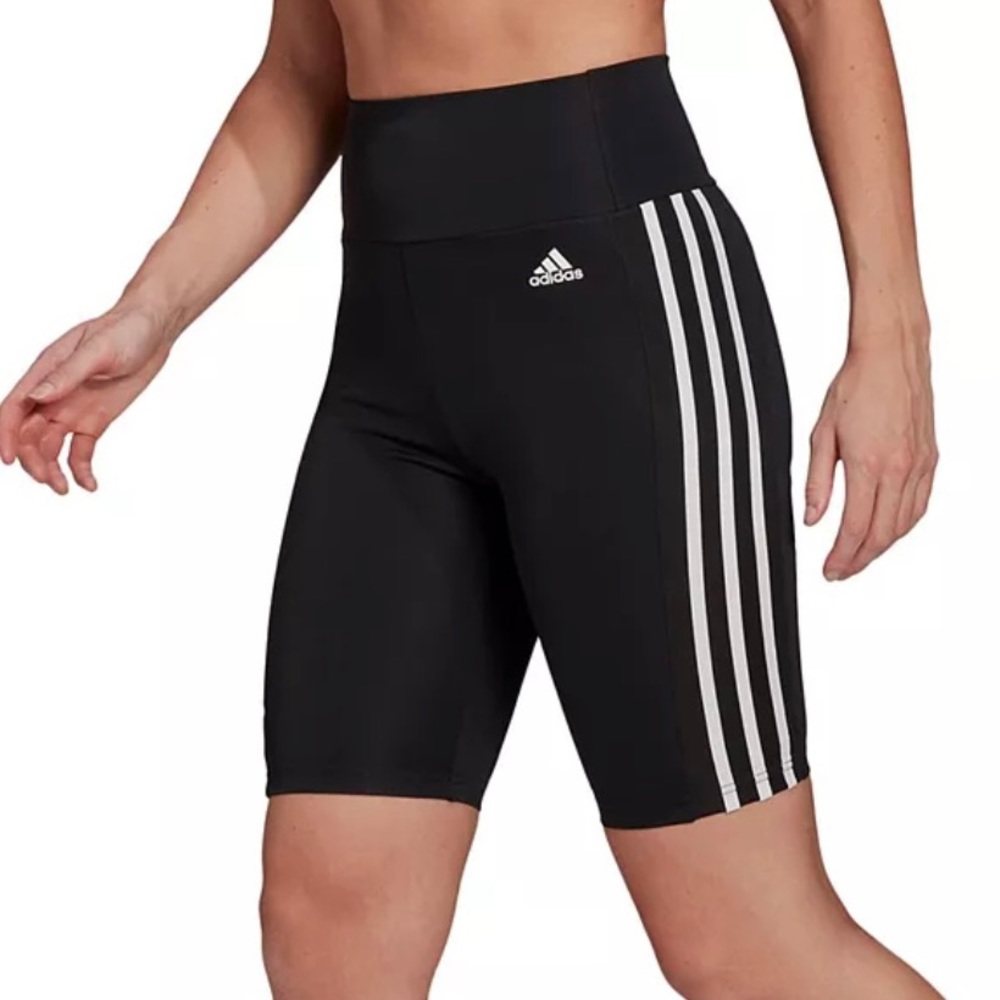 adidas Women’s Compression Bike Shorts Black with Three White Stripes Size XS